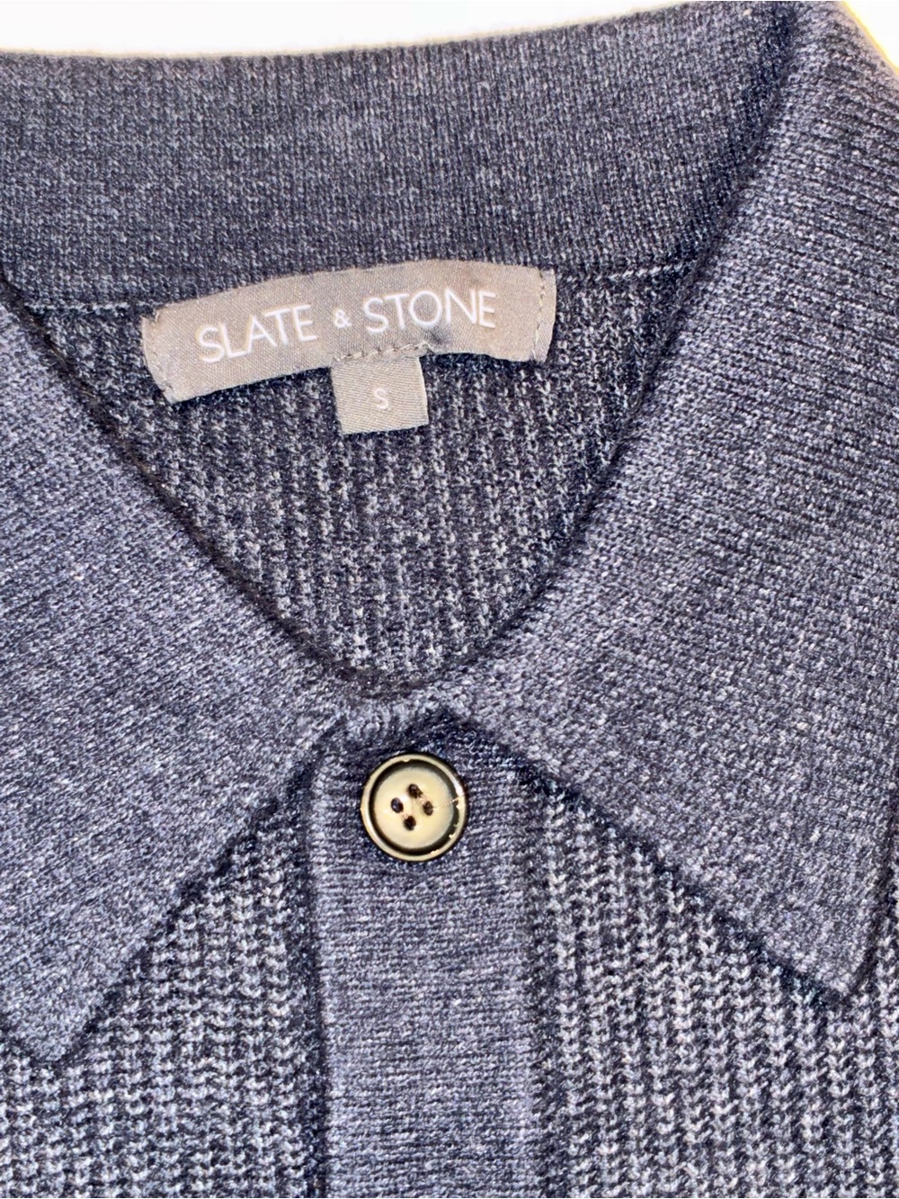 Slate & Stone Mens Small Knit Polo Sweate Ribbed Button Placket
